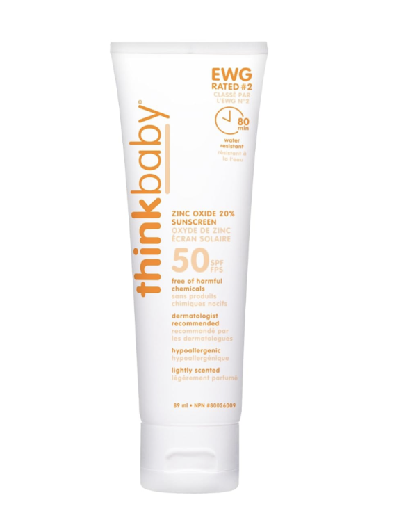 Thinkbaby SPF 50+ Baby Mineral Sunscreen – Safe, Natural Sunblock for Babies - Water Resistant Sun Cream – Broad Spectrum UVA/UVB Sun Protection – Vegan Baby Sunscreen Lotion, 3 Oz.